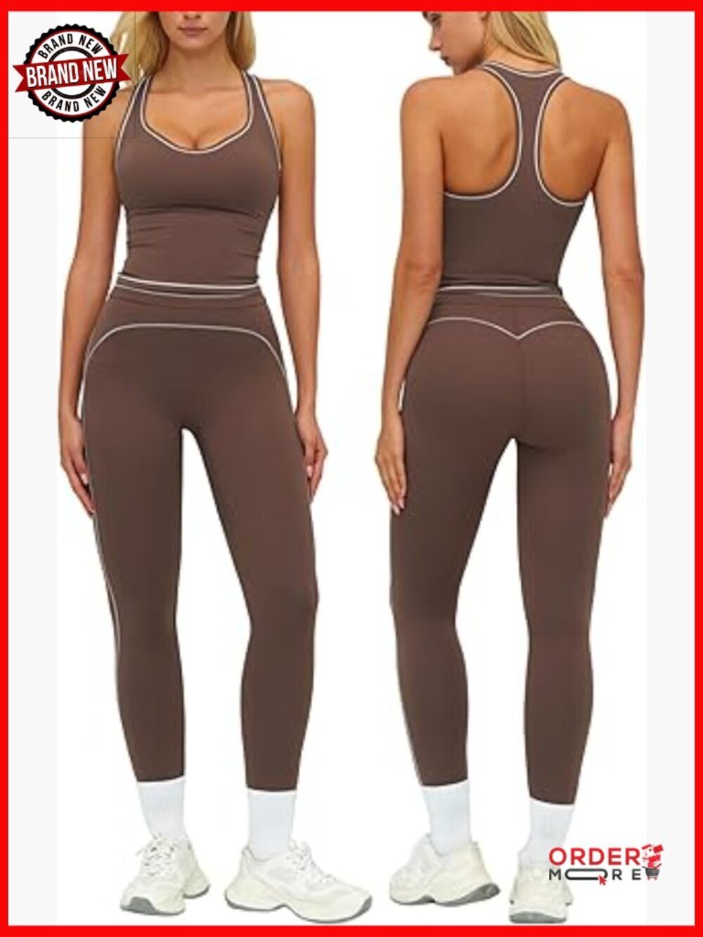Two Piece Racerback Tank Top and High Waist Leggings Workout Set